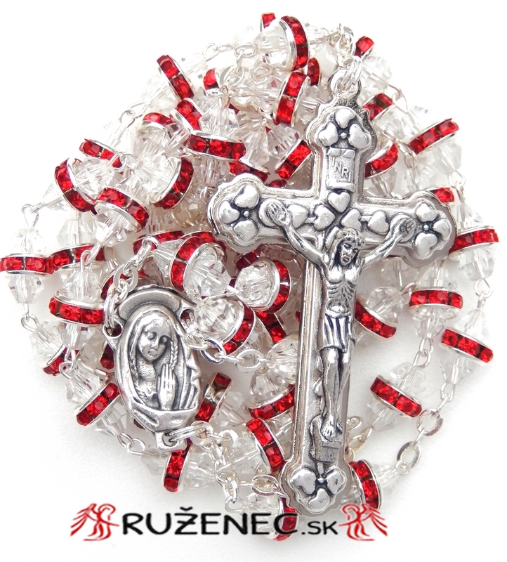 Rosary - 6x8mm semi-crystal with red rhinestones