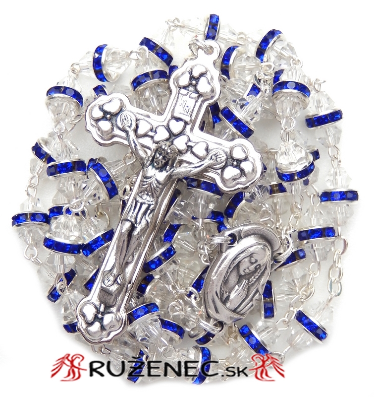 Rosary - 6x8mm semi-crystal with blue rhinestones