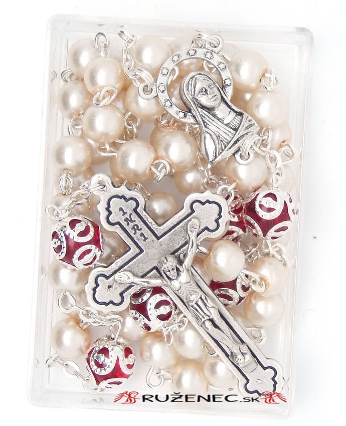Rosary - 7mm white pearlescent beads + C