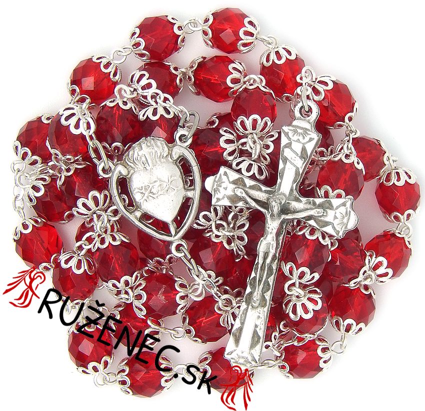 Rosary - 8mm red polished beads with metal crown