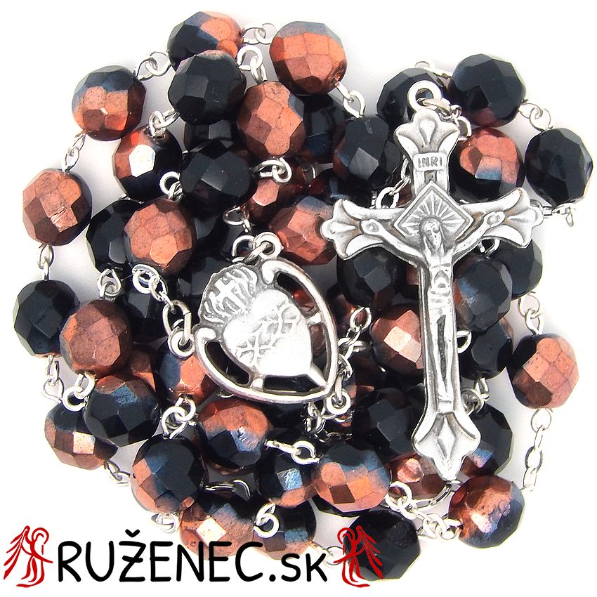 Rosary - 8mm black + bronz beads