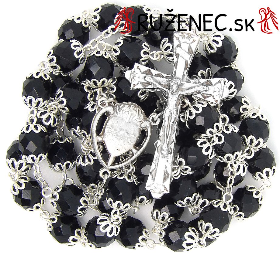 Rosary - 8mm black polished beads with metal crown