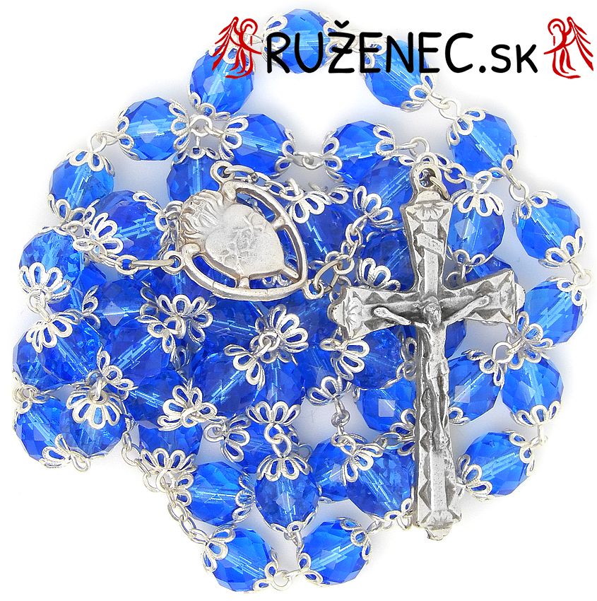 Rosary - 8mm blue polished beads with metal crown