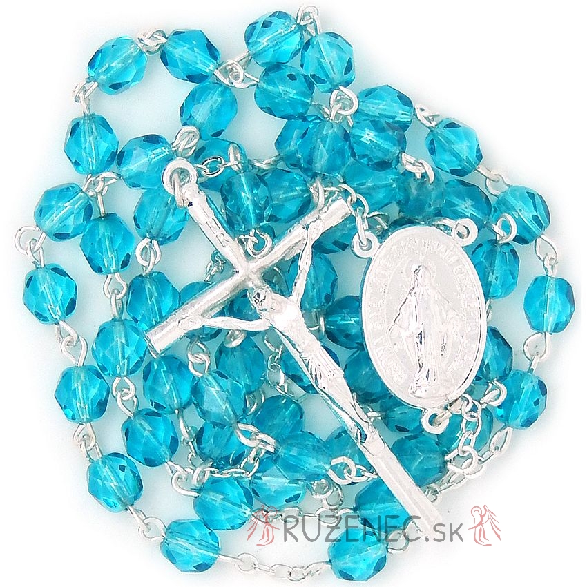 Rosary - 6mm aqua-blue faceted fire-polished glass beads