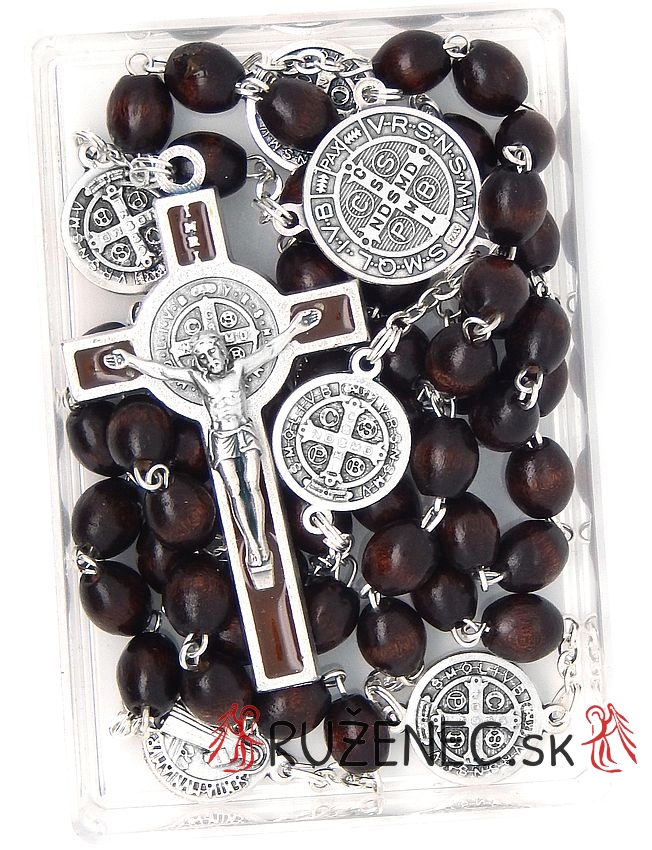 Saint Benedict rosary in dark brown wood - 8x7mm