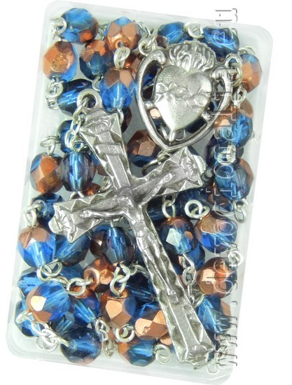 Rosary - 6mm blue + bronz beads