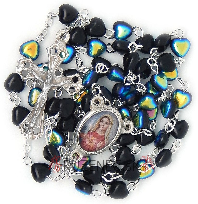 Rosary - Black porcelain hearts