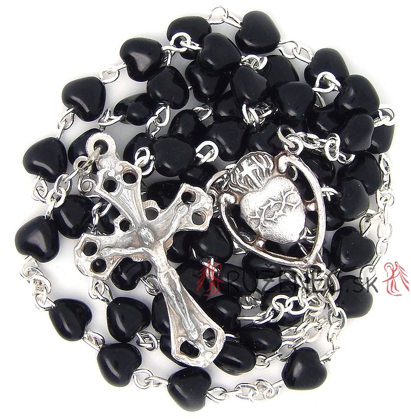 Rosary - Black glass hearts