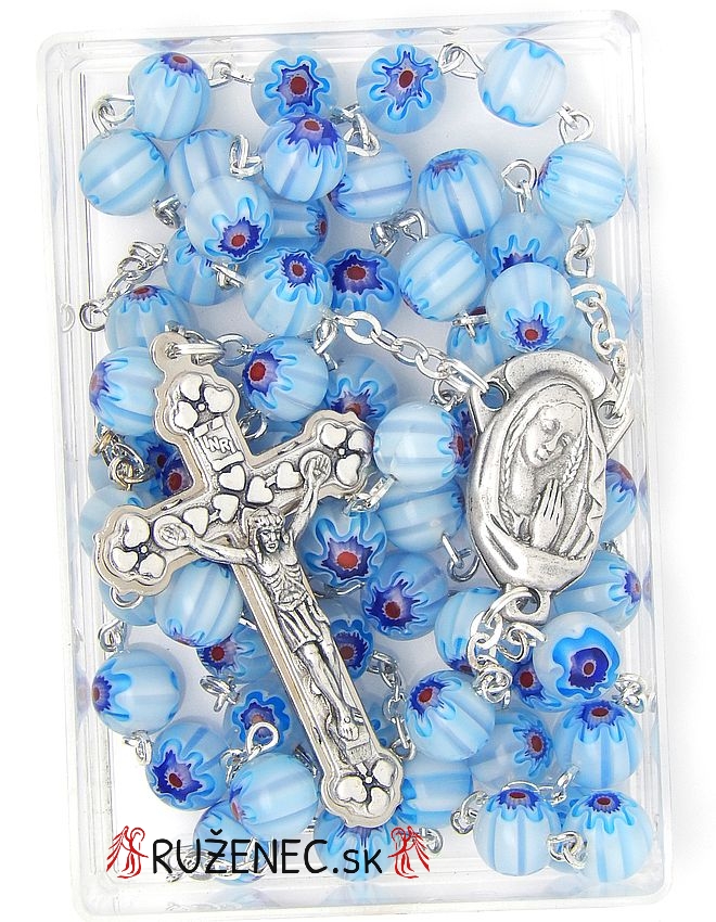 Rosary - Millefiori 8mm - white+blue