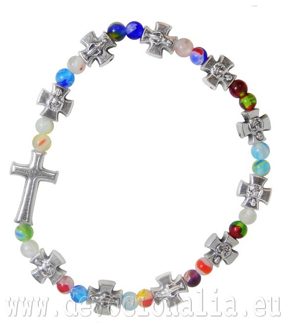 Rosary Bracelet on elastic - colorful + crosses