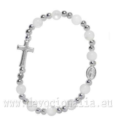 Rosary Bracelet on elastic - childrens - white pearl