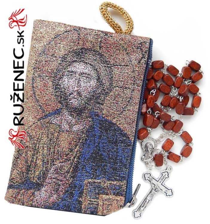 Woven Rosary holder with glass rosary - Jesus Hn