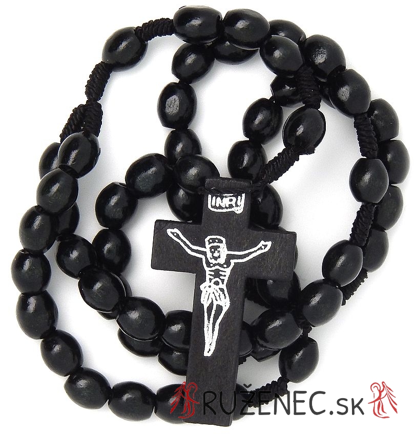 Wood knotted rosary  6x8mm black