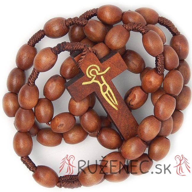 Wood knotted rosary  7x9mm brown