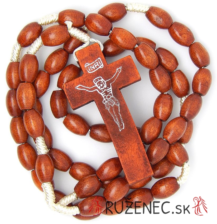 Wood knotted rosary  8x10mm light brown
