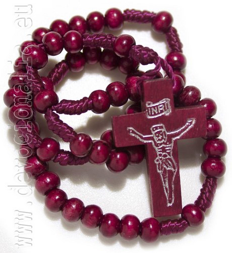Wood knotted rosary   5mm bordo