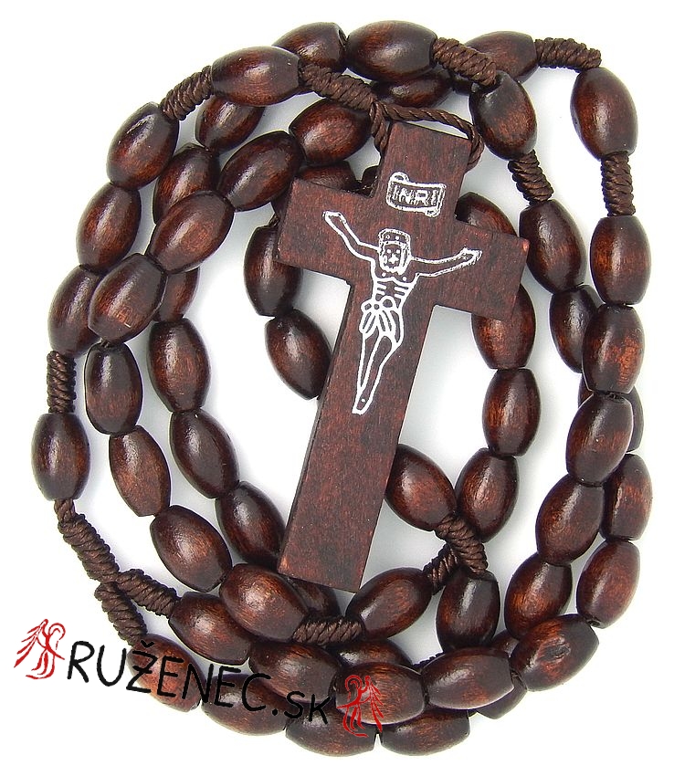 Wood knotted rosary  9x6mm dark brown