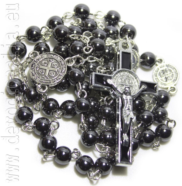 Saint Benedict rosary from Hematite - 6mm
