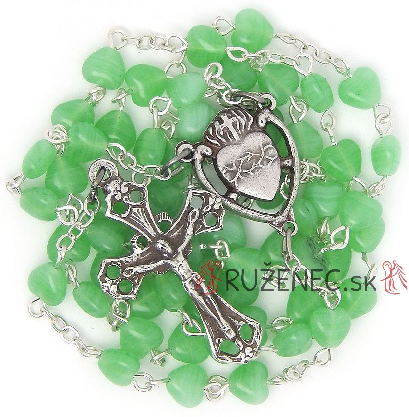 Rosary - Green Glass hearts - 6mm