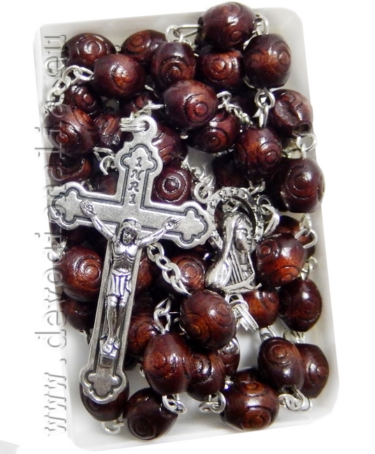 Wood Rosary - 6x8mm darkbrown wood beads
