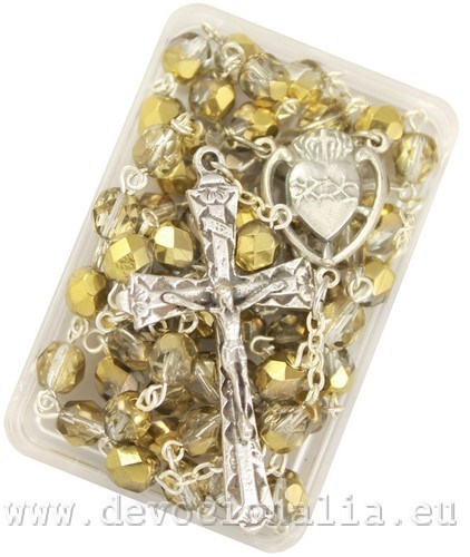 Rosary - 6mm trasparent + yellow shine beads