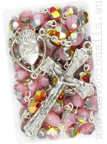 Rosary - 6mm pink + yellow shine beads