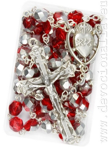 Rosary - 6mm bead red+silver crystal