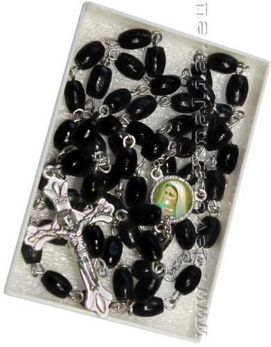 Wood Rosary - 5x8mm black wood beads