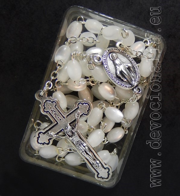 Rosary - white pearlescent beads 5x7mm
