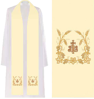 Stole white ecru  with embroidery - IHS