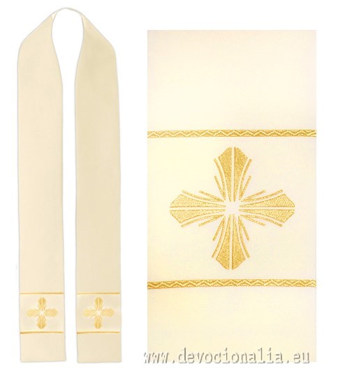 Stole white ecru  with embroidery - cross