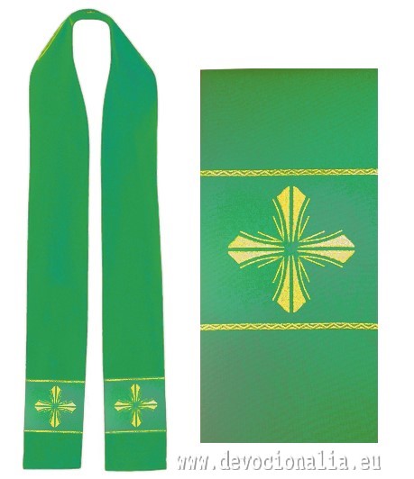 Stole green with embroidery - cross