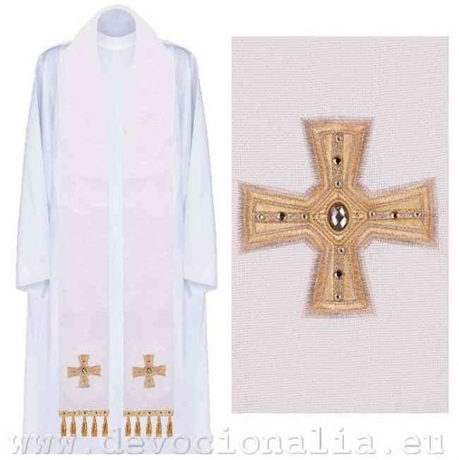 Stole white ecru  with embroidery - cross extra