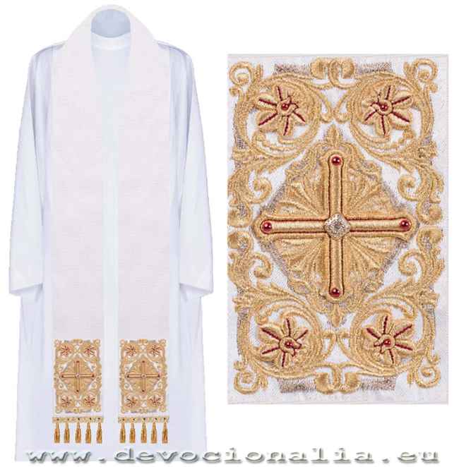Stole white ecru  with embroidery - cross extra 2