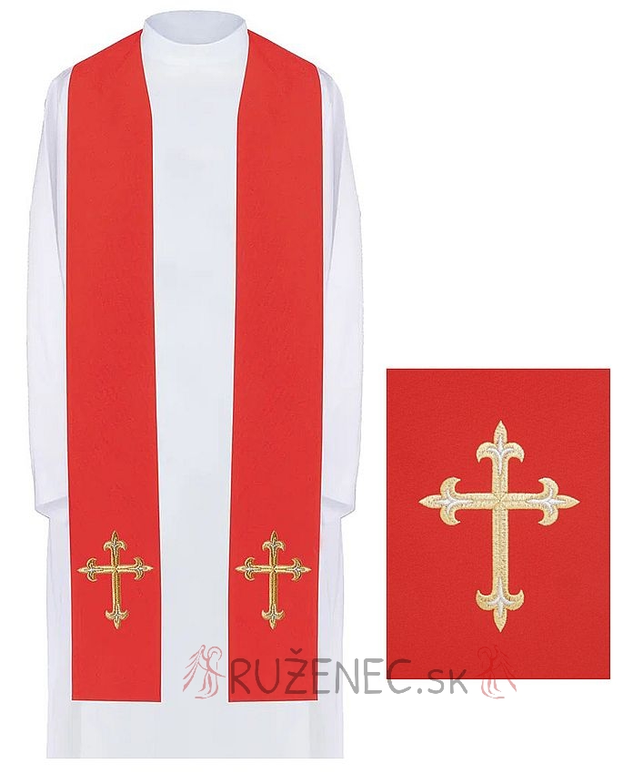 Stole red with embroidery - cross 2
