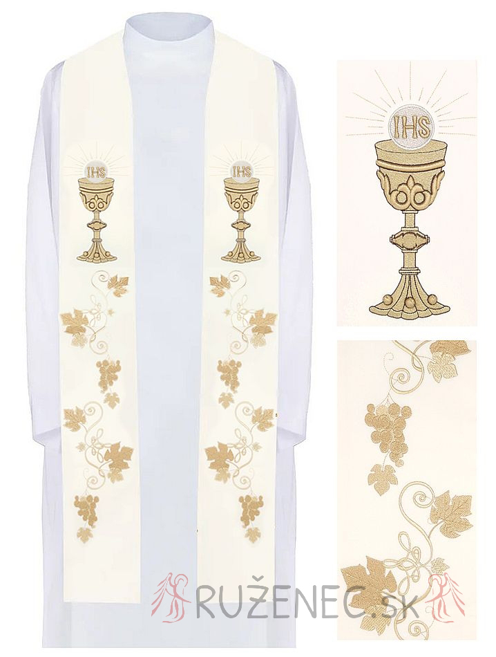Stole white ecru with embroidery - The Eucharist