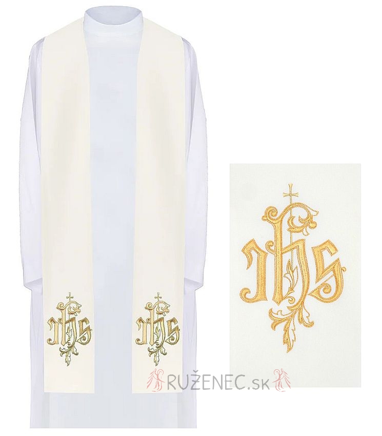 Stole white ecru  with embroidery - IHS +
