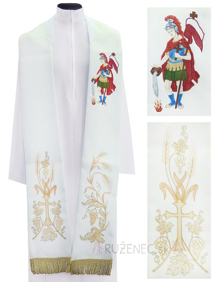 Stole white ecru - with embroidery - St. Florian