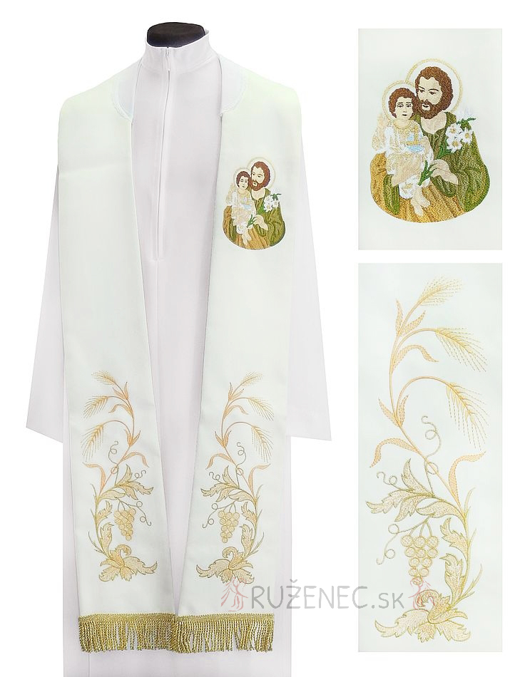 Stole white ecru - with embroidery - St. Joseph