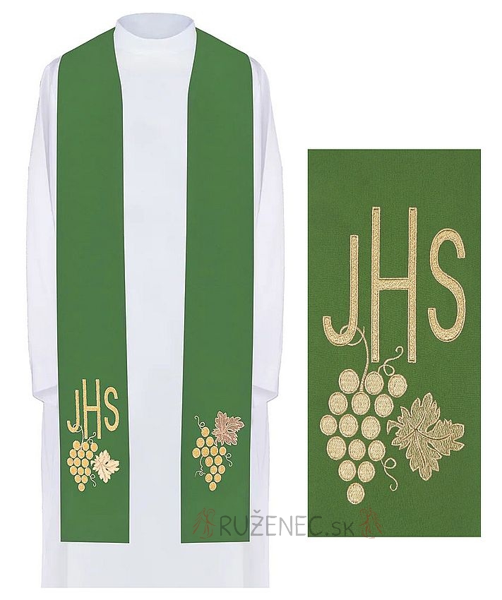 Stole green  with embroidery - grape