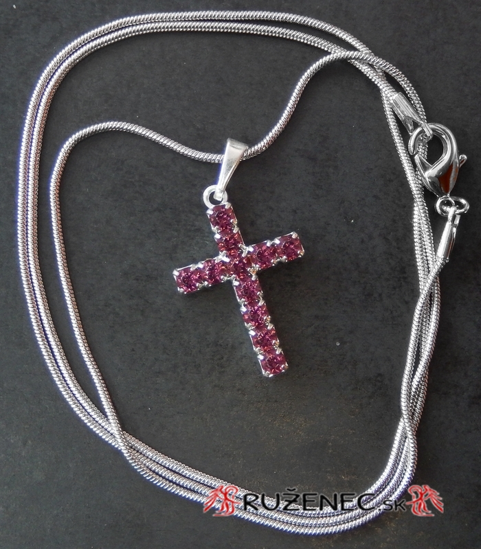 Strass cross with silver chain - violet