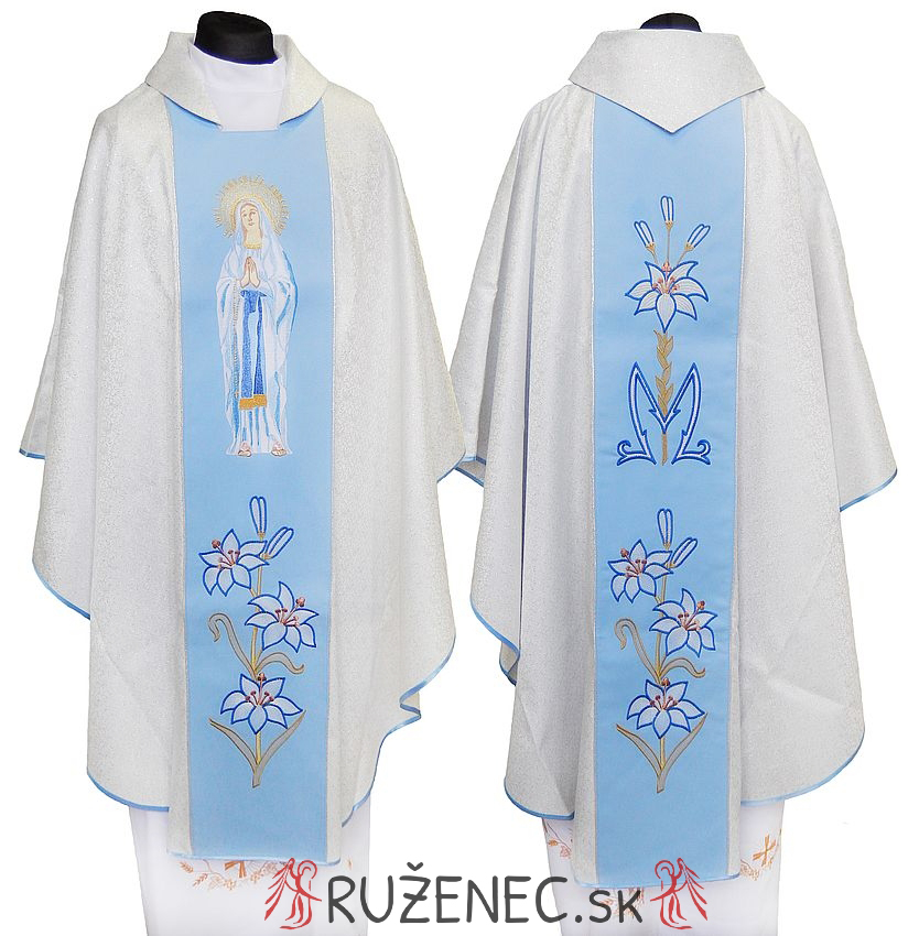 Silver Chasuble - embroidery - Virgin Mary of Lourdes