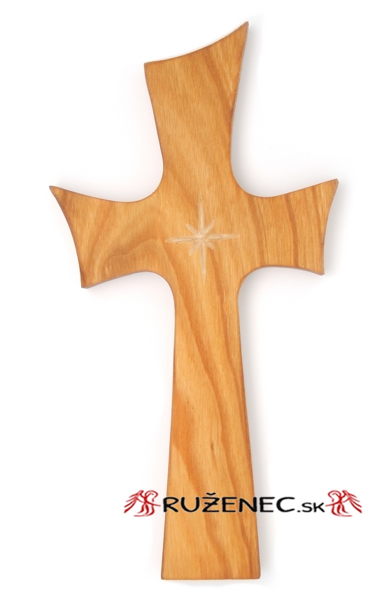 Wood cross 23cm - carved star