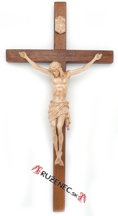 Woodcarving - crucifix with carved corpus - 33x17cm
