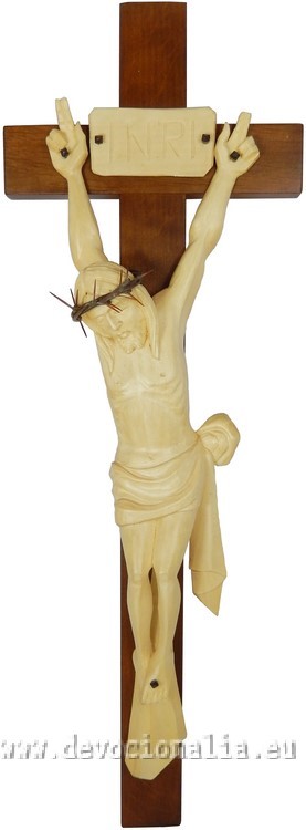 Woodcarving - crucifix with carved corpus - 41x14cm