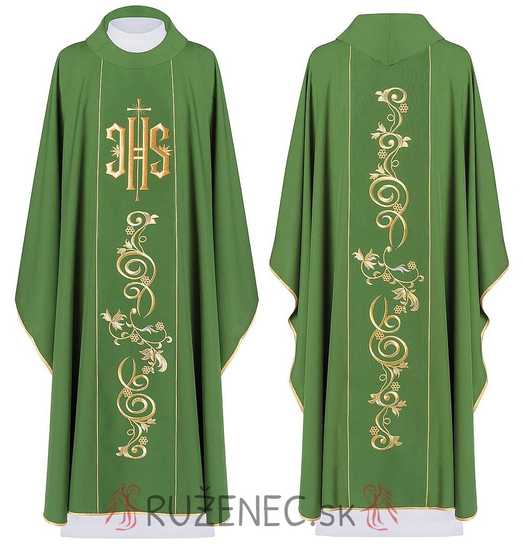 Green Chasuble - embroidery IHS + ornament