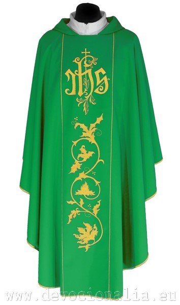 Chasuble green - embroidery IHS +