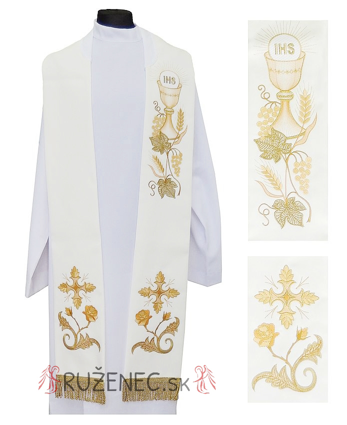 tole white ecru with embroidery - The Eucharist - cross