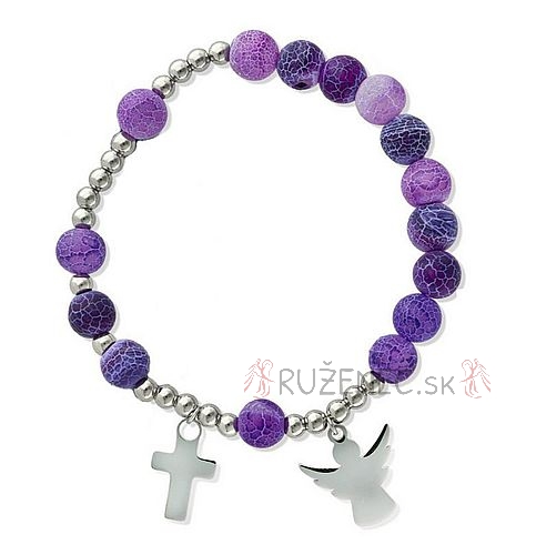 Exclusive Rosary Bracelet on elastic - purple Agate pearls