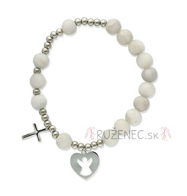 Exclusive Rosary Bracelet on elastic - white agate pearls